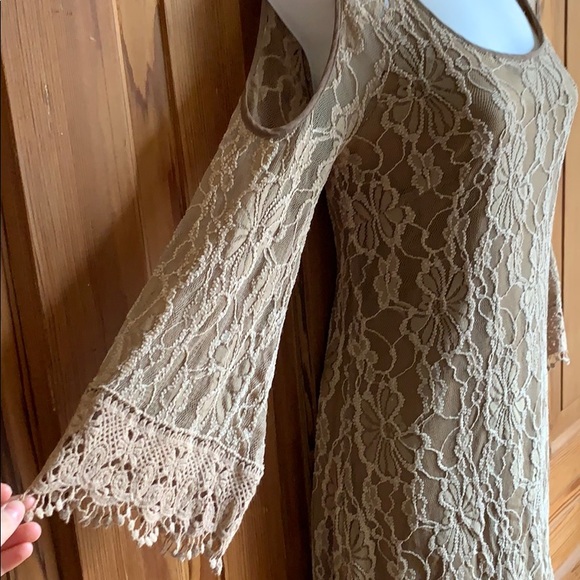 a’reve Lace Boho Tan Cold Shoulder Dress - Picture 2 of 15